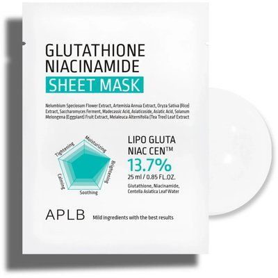 Тканинна маска для сяйва та вирівнювання тону шкіри APLB Glutathione Niacinamide (25 ml) 4672 фото