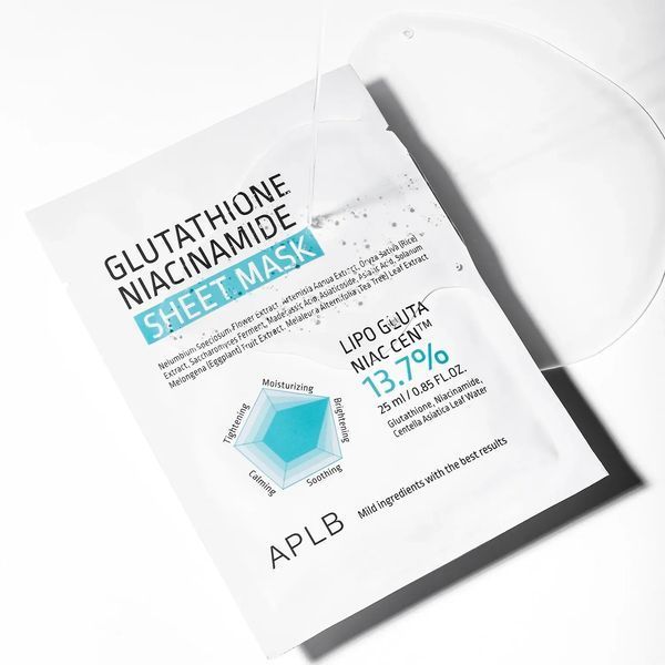 Тканинна маска для сяйва та вирівнювання тону шкіри APLB Glutathione Niacinamide (25 ml) 4672 фото