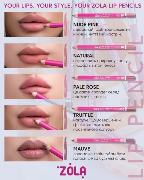 Олівець для губ ZOLA Lip Pencil - 06 Nude Beige 9822 фото