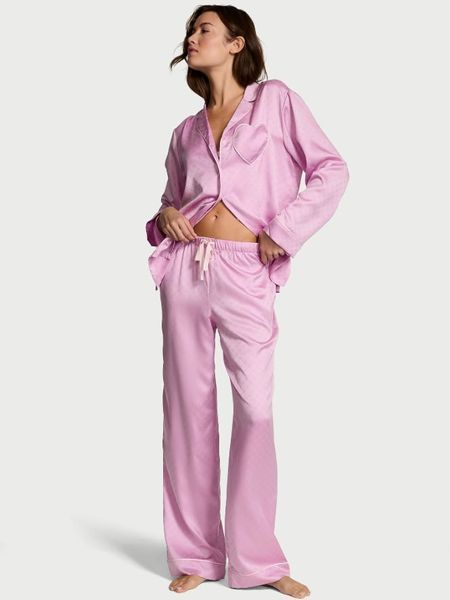 Пижама Victoria's Secret Signature Satin Heart Long Pajama Set (размер S) 3953 фото